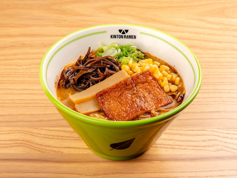 A flavorful bowl of Vegetarian Miso ramen, featuring rich miso broth, fresh vegetables, and aromatic toppings, served at Kinton Ramen.