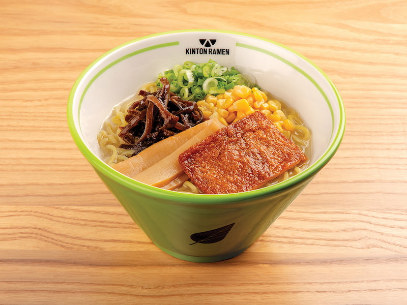 A bowl of Veggie Original ramen, featuring a rich broth, vegetables, and savory toppings, served at Kinton Ramen.